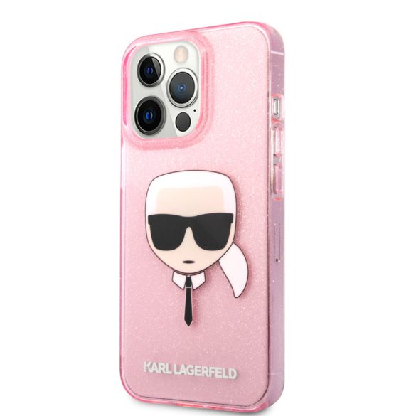 Karl Lagerfeld iPhone 13 Pro Karl Head Glitter (KLHCP13LKHTUGLP) hátlap, tok, rózsaszín