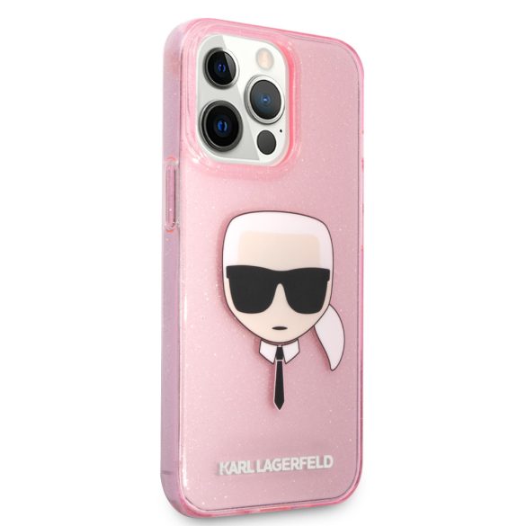 Karl Lagerfeld iPhone 13 Pro Karl Head Glitter (KLHCP13LKHTUGLP) hátlap, tok, rózsaszín