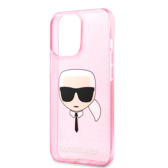 Karl Lagerfeld iPhone 13 Pro Karl Head Glitter (KLHCP13LKHTUGLP) hátlap, tok, rózsaszín