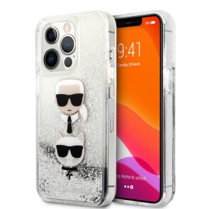 Karl Lagerfeld iPhone 13 Pro Karl and Choupette Glitter (KLHCP13LKICGLS) hátlap, tok, ezüst