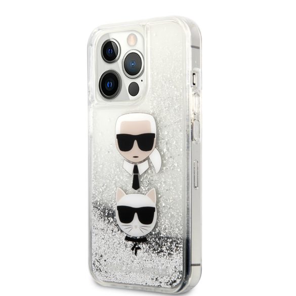 Karl Lagerfeld iPhone 13 Pro Karl and Choupette Glitter (KLHCP13LKICGLS) hátlap, tok, ezüst