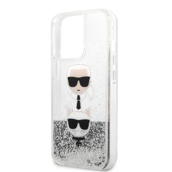 Karl Lagerfeld iPhone 13 Pro Karl and Choupette Glitter (KLHCP13LKICGLS) hátlap, tok, ezüst