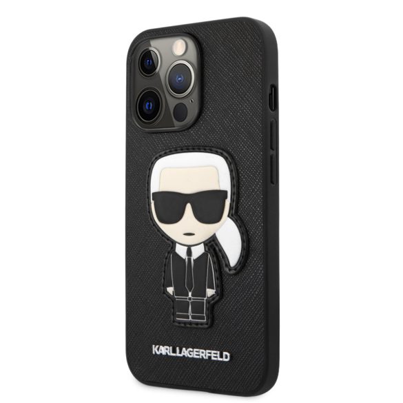 Karl Lagerfeld iPhone 13 Pro Saffiano Iconic Karl's Patch (KLHCP13LOKPK) hátlap, tok, fekete