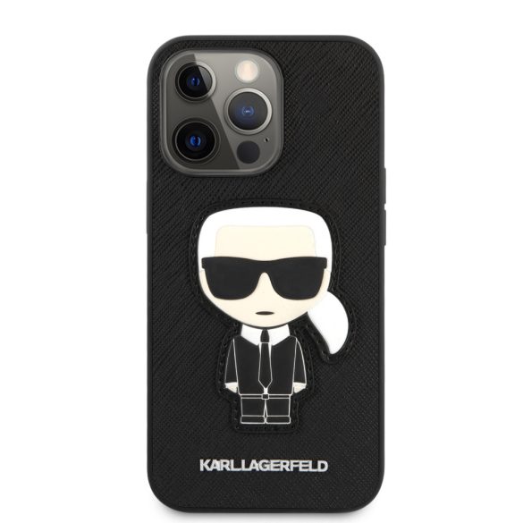 Karl Lagerfeld iPhone 13 Pro Saffiano Iconic Karl's Patch (KLHCP13LOKPK) hátlap, tok, fekete