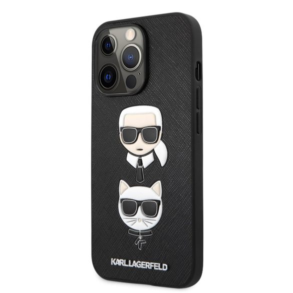 Karl Lagerfeld iPhone 13 Pro Saffiano Karl & Choupette (KLHCP13LSAKICKCBK) hátlap, tok, fekete