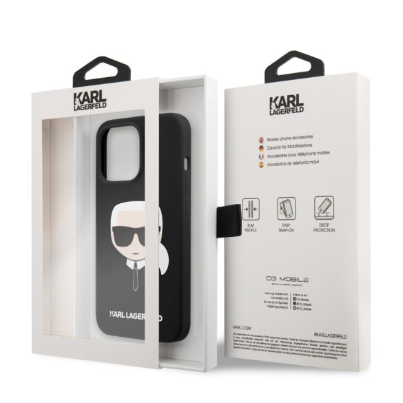 Karl Lagerfeld iPhone 13 Pro Silicone Karl's Head (KLHCP13LSLKHBK) hátlap, tok, fekete