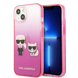   Karl Lagerfeld iPhone 13 Gradient Iconic Karl & Choupette (KLHCP13MTGKCP) hátlap, tok, rózsaszín