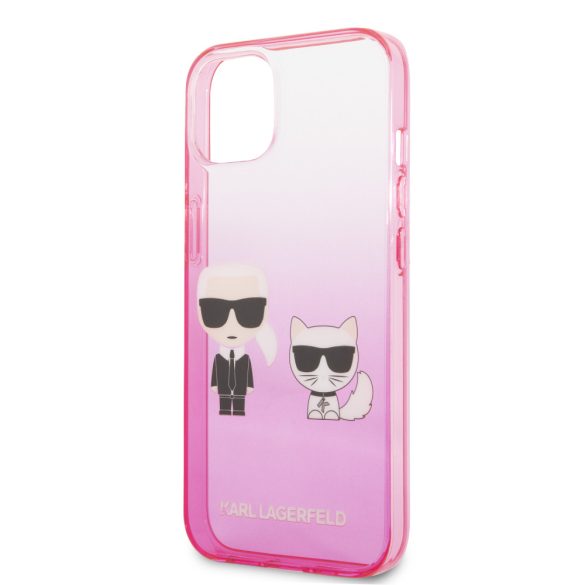 Karl Lagerfeld iPhone 13 Gradient Iconic Karl & Choupette (KLHCP13MTGKCP) hátlap, tok, rózsaszín