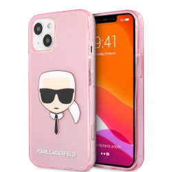   Karl Lagerfeld iPhone 13 Mini Karl's Head Glitter (KLHCP13SKHTUGLP) hátlap, tok, rózsaszín