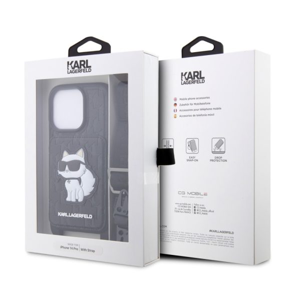 Karl Lagerfeld Saffiano Monogram Crossbody Choupette NFT Case iPhone 14 Pro (KLHCP14LCSAKHPCK) hátlap, tok, fekete
