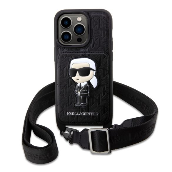 Karl Lagerfeld Saffiano Monogram Crossbody Ikonik NFT Case iPhone 14 Pro (KLHCP14LCSAKHPKK) hátlap, tok, fekete