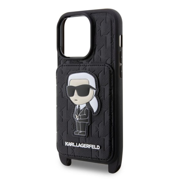 Karl Lagerfeld Saffiano Monogram Crossbody Ikonik NFT Case iPhone 14 Pro (KLHCP14LCSAKHPKK) hátlap, tok, fekete