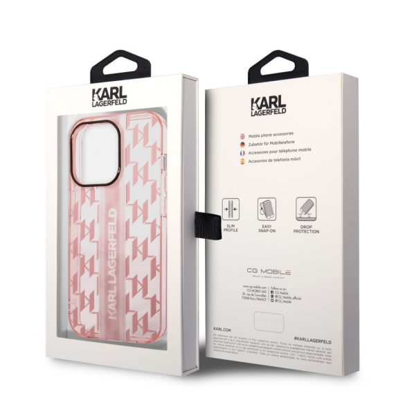 Karl Lagerfeld iPhone 14 Pro Monogram Vertical Stripe (KLHCP14LHKLSPCP) hátlap, tok, rózsaszín