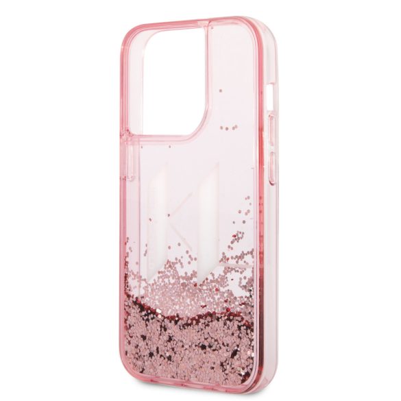 Karl Lagerfeld iPhone 14 Pro Liquid Glitter Big (KLHCP14LLBKLCP) hátlap, tok, rózsaszín