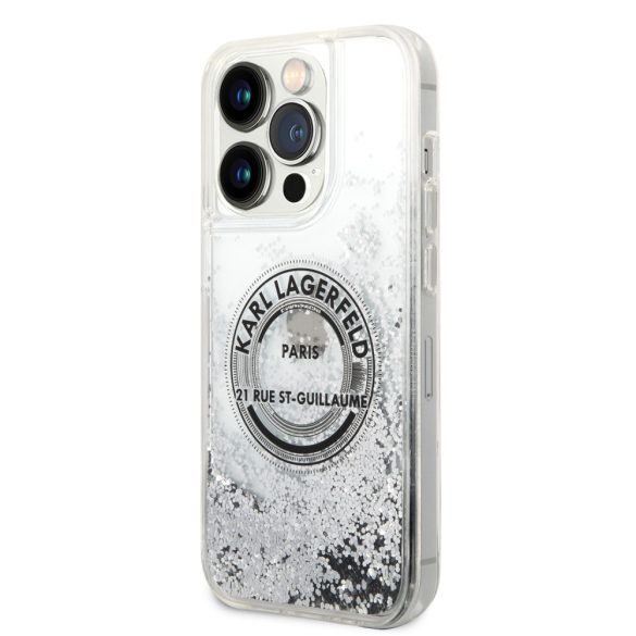 Karl Lagerfeld iPhone 14 Pro Liquid Glitter RSG (KLHCP14LLCRSGRS) hátlap, tok, ezüst