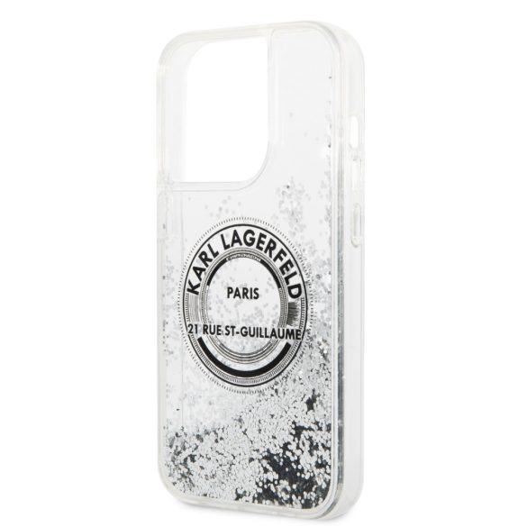 Karl Lagerfeld iPhone 14 Pro Liquid Glitter RSG (KLHCP14LLCRSGRS) hátlap, tok, ezüst