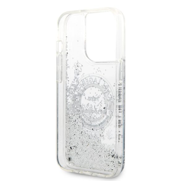 Karl Lagerfeld iPhone 14 Pro Liquid Glitter RSG (KLHCP14LLCRSGRS) hátlap, tok, ezüst