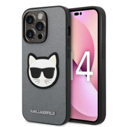   Karl Lagerfeld iPhone 14 Pro Saffiano Choupette Head Patch (KLHCP14LSAPCHG) hátlap, tok, ezüst