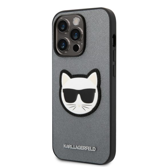 Karl Lagerfeld iPhone 14 Pro Saffiano Choupette Head Patch (KLHCP14LSAPCHG) hátlap, tok, ezüst