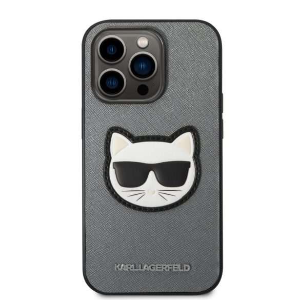 Karl Lagerfeld iPhone 14 Pro Saffiano Choupette Head Patch (KLHCP14LSAPCHG) hátlap, tok, ezüst