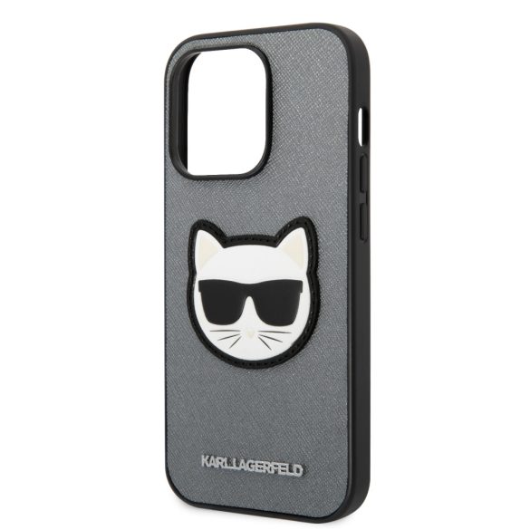 Karl Lagerfeld iPhone 14 Pro Saffiano Choupette Head Patch (KLHCP14LSAPCHG) hátlap, tok, ezüst