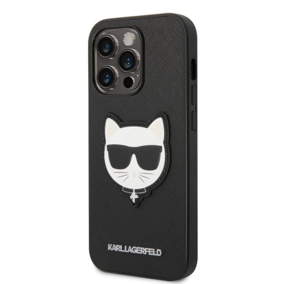 Karl Lagerfeld iPhone 14 Pro Saffiano Choupette Head (KLHCP14LSAPCHK) hátlap, tok, fekete