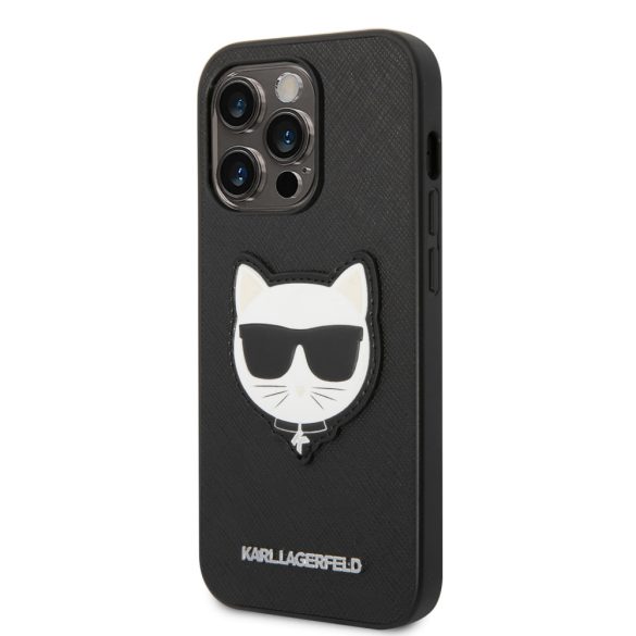 Karl Lagerfeld iPhone 14 Pro Saffiano Choupette Head (KLHCP14LSAPCHK) hátlap, tok, fekete