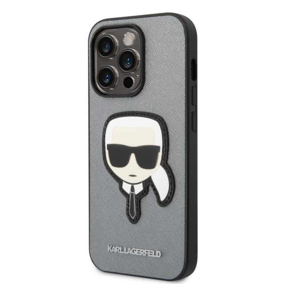 Karl Lagerfeld iPhone 14 Pro Saffiano Karl's Head Patch (KLHCP14LSAPKHG) hátlap, tok, ezüst