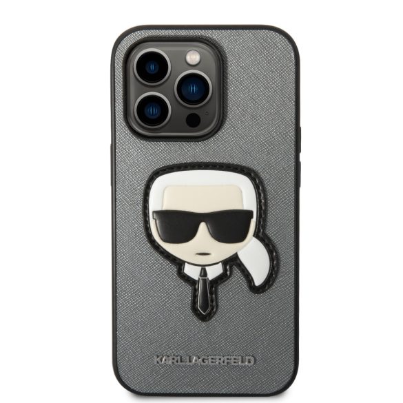 Karl Lagerfeld iPhone 14 Pro Saffiano Karl's Head Patch (KLHCP14LSAPKHG) hátlap, tok, ezüst