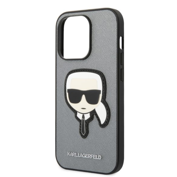 Karl Lagerfeld iPhone 14 Pro Saffiano Karl's Head Patch (KLHCP14LSAPKHG) hátlap, tok, ezüst