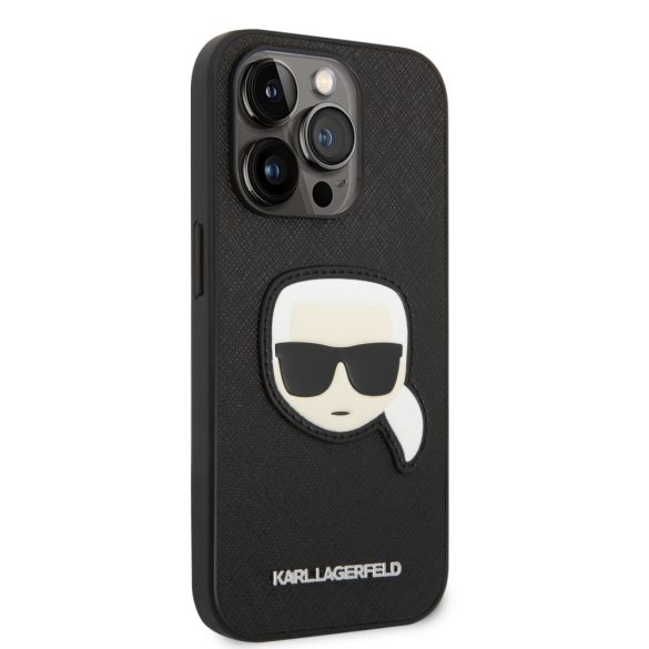 Karl Lagerfeld iPhone 14 Pro Saffiano Karl Head (KLHCP14LSAPKHK) hátlap, tok, fekete