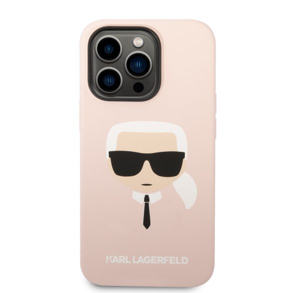 Karl Lagerfeld iPhone 14 Pro Liquid Silicone Karl Head (KLHCP14LSLKHLP) hátlap, tok, rózsaszín