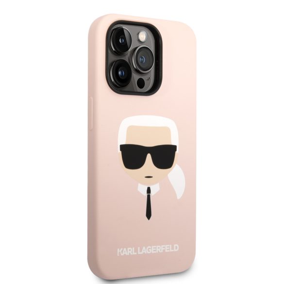 Karl Lagerfeld iPhone 14 Pro Liquid Silicone Karl Head (KLHCP14LSLKHLP) hátlap, tok, rózsaszín