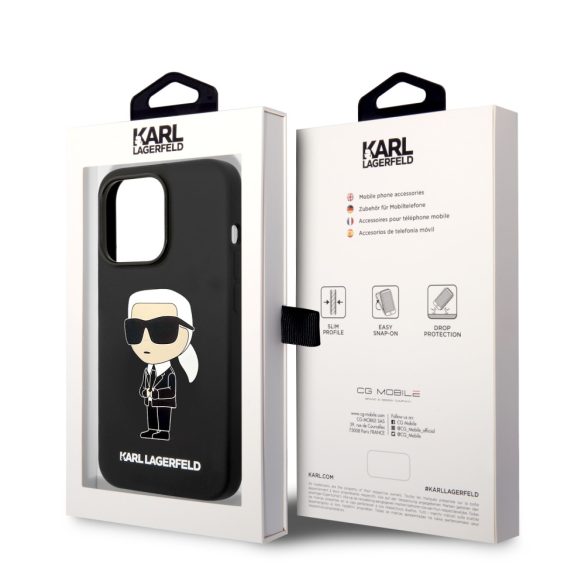 Karl Lagerfeld iPhone 14 Pro Silicone Ikonik (KLHCP14LSNIKBCK) hátlap, tok, fekete