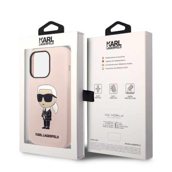 Karl Lagerfeld Liquid Silicone Ikonik NFT Case iPhone 14 Pro (KLHCP14LSNIKBCP) hátlap, tok, rózsaszín