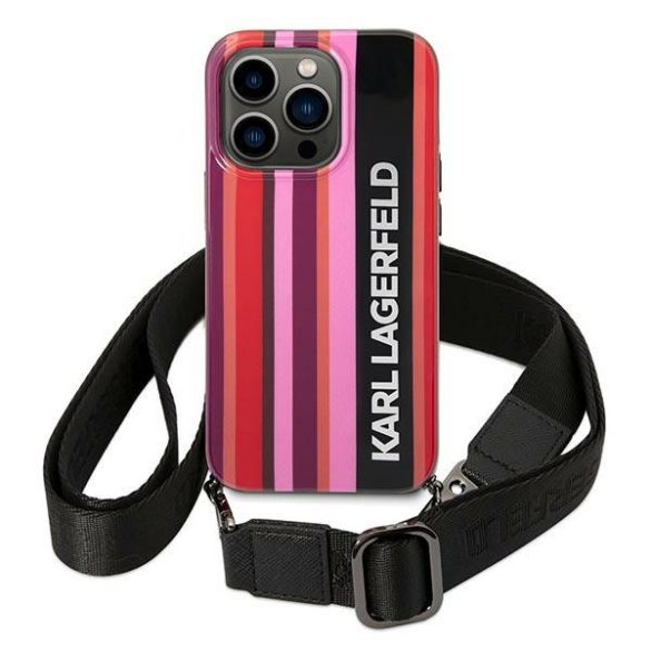 Karl Lagerfeld iPhone 14 Pro Color Stripes Strap (KLHCP14LSTSTP) hátlap, tok, rózsaszín