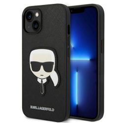   Karl Lagerfeld iPhone 14 Plus Saffiano Karl's Head Patch (KLHCP14MSAPKHK) hátlap, tok, fekete