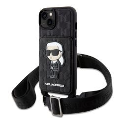   Karl Lagerfeld Saffiano Monogram Crossbody Ikonik NFT Case iPhone 14 (KLHCP14SCSAKHPKK) hátlap, tok, fekete