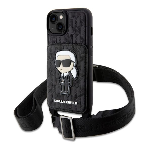 Karl Lagerfeld Saffiano Monogram Crossbody Ikonik NFT Case iPhone 14 (KLHCP14SCSAKHPKK) hátlap, tok, fekete