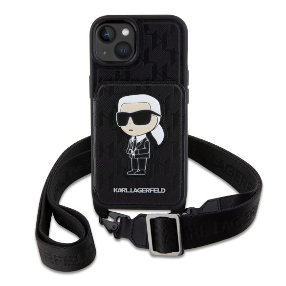 Karl Lagerfeld Saffiano Monogram Crossbody Ikonik NFT Case iPhone 14 (KLHCP14SCSAKHPKK) hátlap, tok, fekete