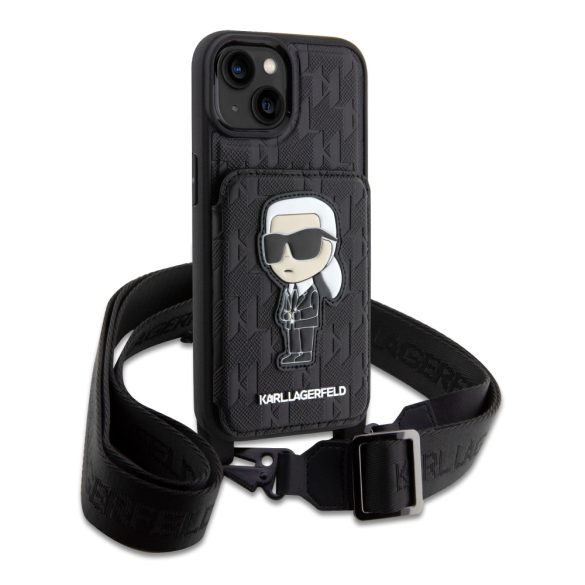 Karl Lagerfeld Saffiano Monogram Crossbody Ikonik NFT Case iPhone 14 (KLHCP14SCSAKHPKK) hátlap, tok, fekete