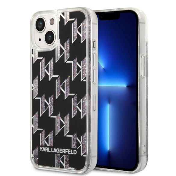 Karl Lagerfeld iPhone 14 Liquid Glitter Monogram (KLHCP14SLMNMK) hátlap, tok, fekete