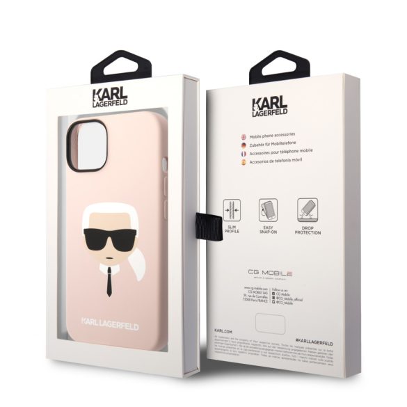 Karl Lagerfeld iPhone 14 Liquid Silicone Karl Head (KLHCP14SSLKHLP) hátlap, tok, rózsaszín