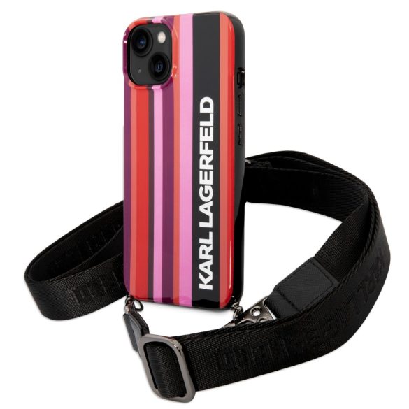 Karl Lagerfeld iPhone 14 Color Stripes Strap (KLHCP14SSTSTP) hátlap, tok, rózsaszín