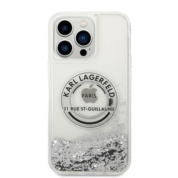 Karl Lagerfeld iPhone 14 Pro Max Liquid Glitter Rue St Guillaume (KLHCP14XLCRSGRS) hátlap, tok, ezüst