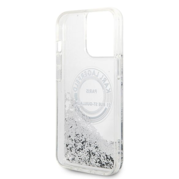 Karl Lagerfeld iPhone 14 Pro Max Liquid Glitter Rue St Guillaume (KLHCP14XLCRSGRS) hátlap, tok, ezüst