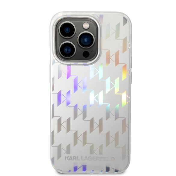 Karl Lagerfeld iPhone 14 Pro Max Iridescent Monogram (KLHCP14XLGMMSV3) hátlap, tok, ezüst