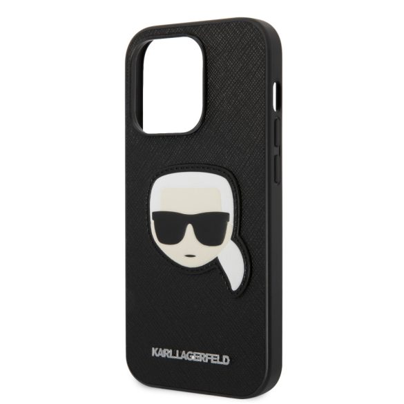 Karl Lagerfeld iPhone 14 Pro Max Saffiano Karl's Head Patch (KLHCP14XSAPKHK) hátlap, tok, fekete