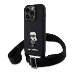   Karl Lagerfeld Saffiano Crossbody Metal Ikonik Case iPhone 15 Pro (KLHCP15LSASKNPBK) hátlap, tok, fekete