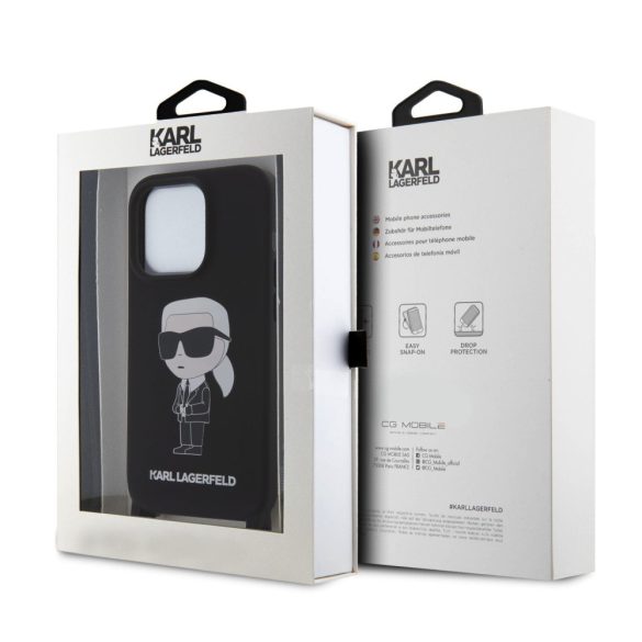 Karl Lagerfeld Liquid Silicone Crossbody Ikonik Case iPhone 15 Pro (KLHCP15LSCBSKNK) hátlap, tok, fekete